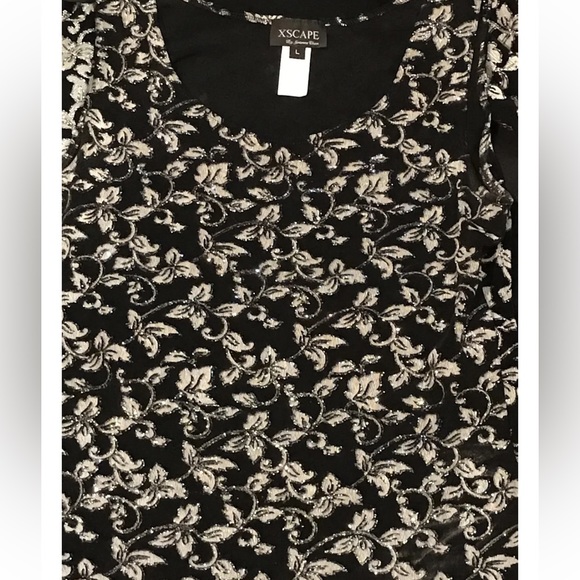 Xscape mother of bride black JACKET SET Joanna Chen Silver glitter stretchy MED - Picture 5 of 11